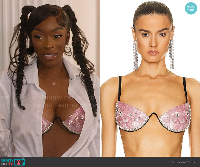 Area Embroidered Crystal Pailette Watermelon Bra worn by Chelsea Lazkani on Selling Sunset