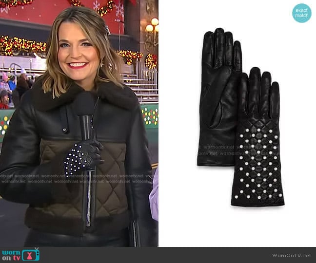 Bloomingdale's Beaded Leather Gloves worn by Savannah Guthrie on Today
