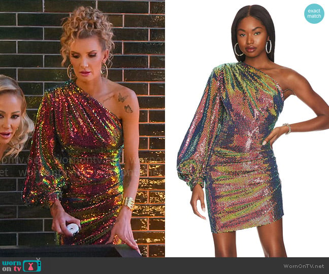 Bronx and Banco Galaxy Petrol One Shoulder Mini Dress worn by Nicole Young on Selling Sunset