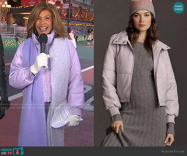 Anthropologie Faux Leather Puffer Jacket in Lavender worn by Hoda Kotb on Today