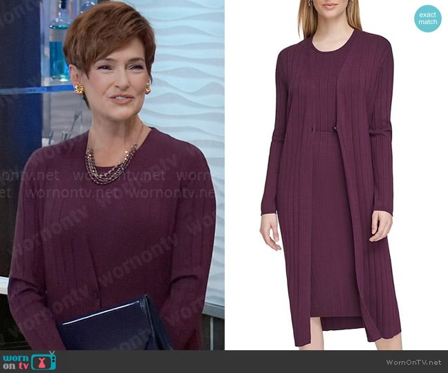 Calvin Klein Ribbed Sweater Knit Crew Neck Sleeveless Fitted Tank Top in Aubergine worn by Diane Miller (Carolyn Hennesy) on General Hospital