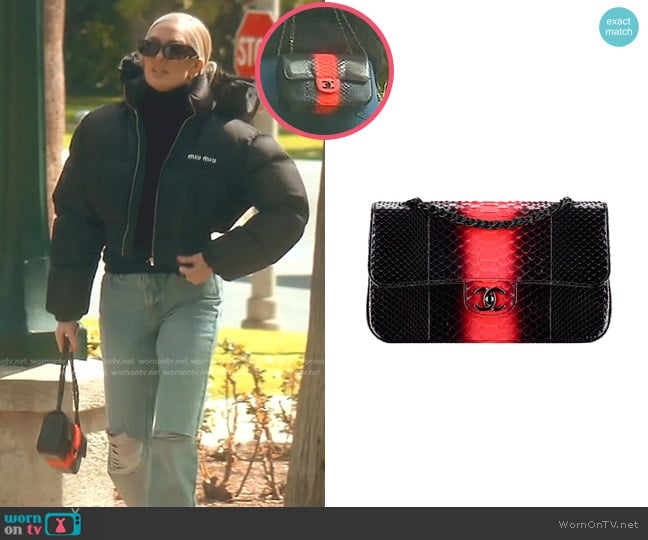 Chanel Bi-color Python Classic Flap Bag worn by Erika Jayne on The Real Housewives of Beverly Hills