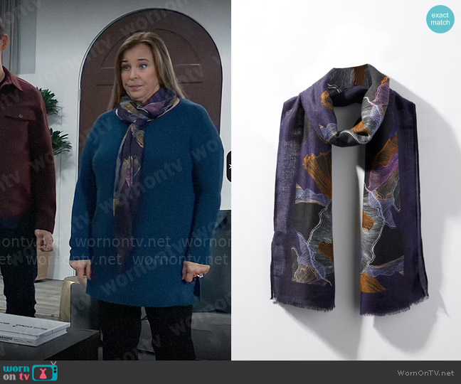 Chicos Floral Print Oblong Scarf worn by Laura Collins (Genie Francis) on General Hospital