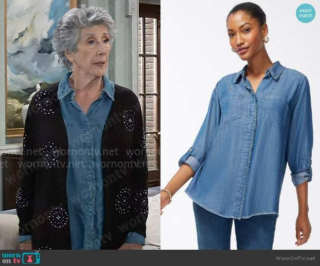 Chicos Fringe Denim Shirt worn by Ellen Travolta (Gloria Cerullo) on General Hospital