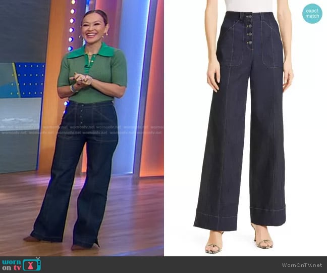 Cinq a Sept Benji Wide Leg Jeans worn by Eva Pilgrim on Good Morning America