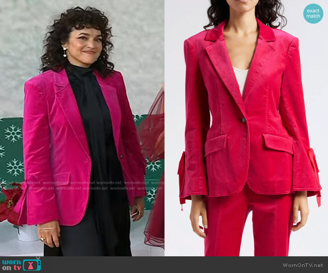 Cinq a Sept Lou Tie Cuff Velveteen Blazer in Berry worn by Norah Jones on Today