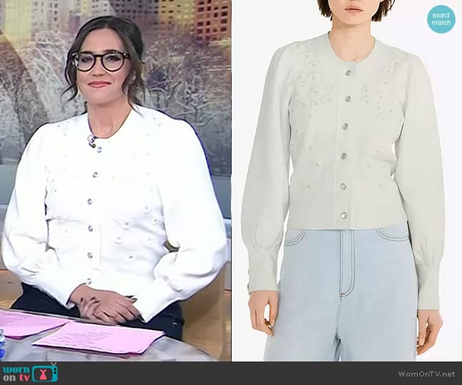 Claudie Pierlot Mareina Flower-Embossed Knitted Cardigan worn by Savannah Sellers on Today