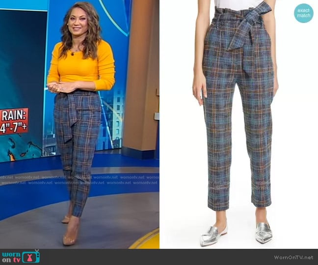 Veronica Beard Clerence Plaid Tweed Crop Pants worn by Ginger Zee on Good Morning America