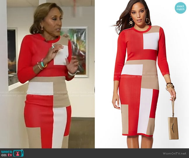 New York & Company Colorblock Sweater Sheath Dress - 7th Avenue worn by Robin Roberts on Good Morning America