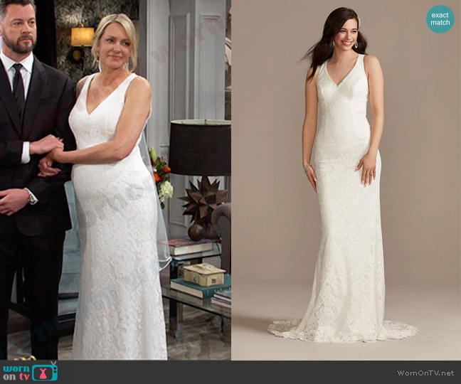 David’s Bridal Studio Scalloped Stretch Lace Halter Wedding Dress worn by Nicole Walker (Arianne Zucker) on Days of our Lives