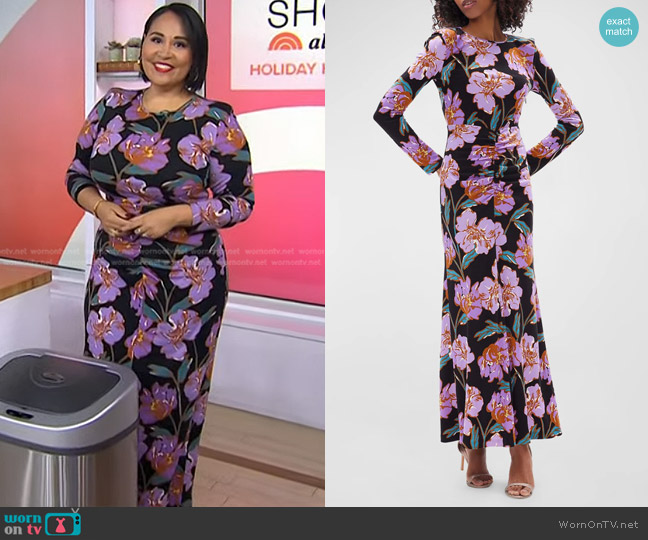Diane Von Furstenberg Madge Floral-Print Ruched Maxi Dress worn by Alejandra Ramos on Today