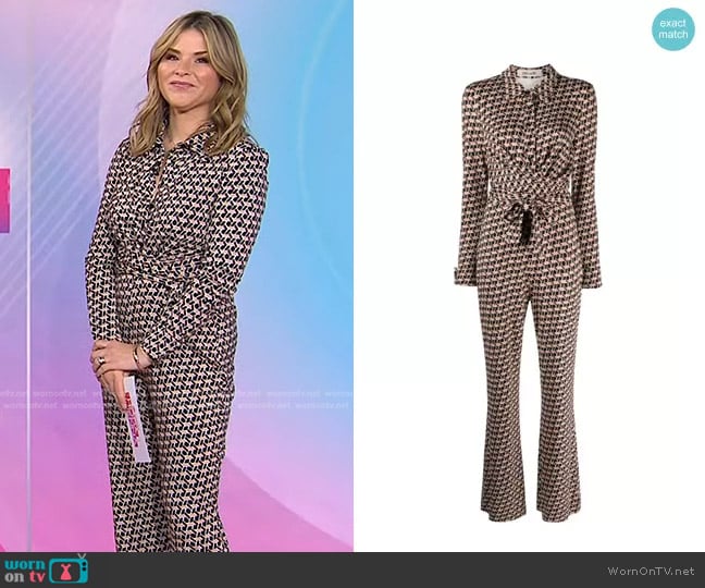 Diane von Furstenberg Michelle Jumpsuit in Wave Geo Camel worn by Jenna Bush Hager on Today