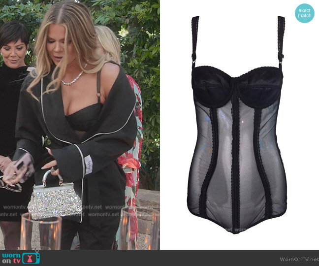 Dolce & Gabbana Black Sheer Mesh Bra Bodysuit worn by Khloe Kardashian (Khloe Kardashian) on The Kardashians