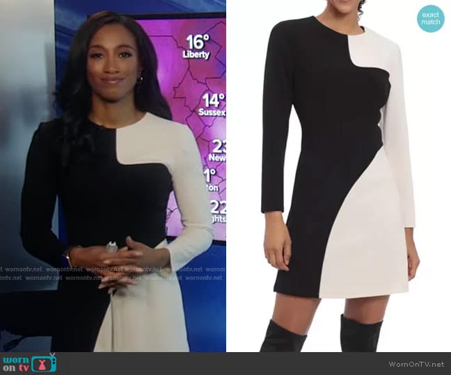 Donna Morgan Colorblock Long Sleeve Sheath Dress worn by Brittany Bell on Good Morning America