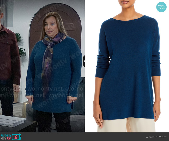 Eileen Fisher Merino Wool Boat Neck Tunic in Blumn worn by Laura Collins (Genie Francis) on General Hospital