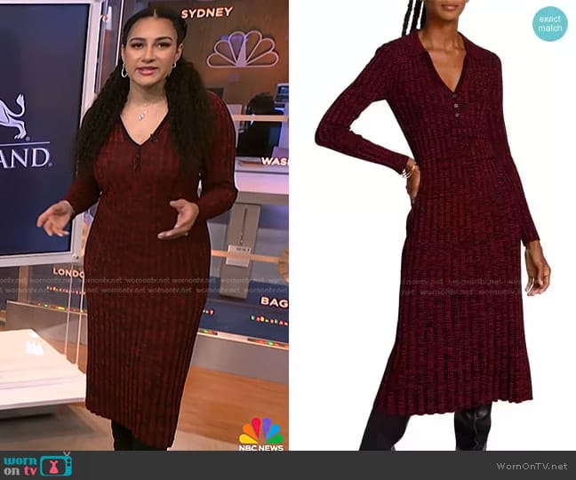 Elie Tahari Polo Midi-Dress in Garnet Noir Space Dye worn by Morgan Radford on NBC News Daily