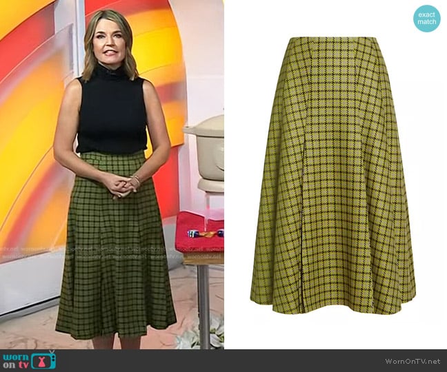 Emilia Wickstead Kenzie Houndstooth Midi-Skirt in Green Houndstooth worn by Savannah Guthrie on Today