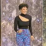 Fariyal Abdullahi’s blue printed pants on Tamron Hall Show