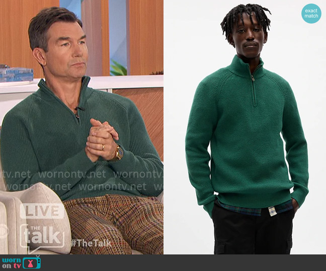 GAP CashSoft Half-Zip Pullover in June Bug Green worn by Jerry O'Connell on The Talk