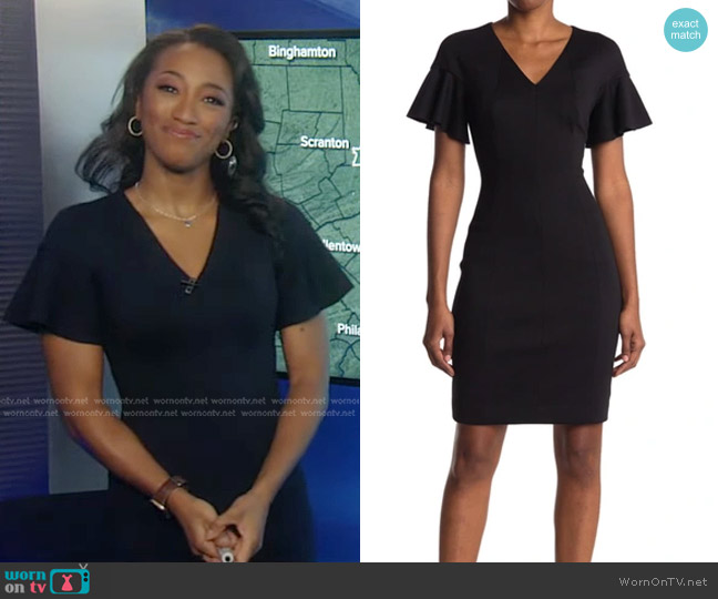 Elie Tahari Geraldine Flutter Sleeve Dress worn by Brittany Bell on Good Morning America