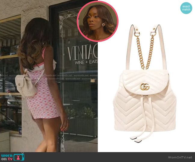 Gucci Calfskin Matelasse GG Marmont Flap Backpack worn by Chelsea Lazkani on Selling Sunset