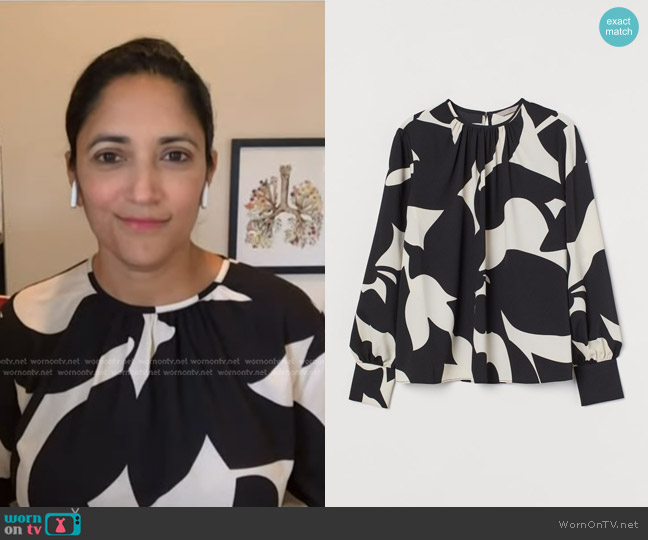 H&M Creped Blouse in Black/Patterned worn by Dr. Kavita Patel on NBC News Daily