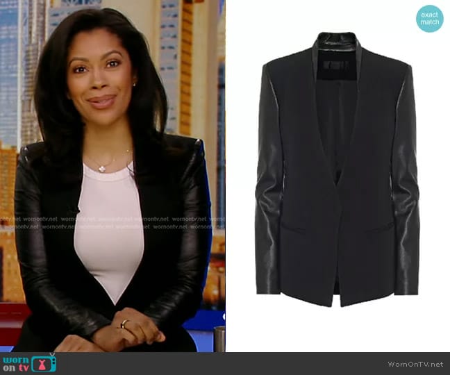Helmut Lang Crux Leather Sleeve Jacket worn by Shirleen Allicot on Good Morning America
