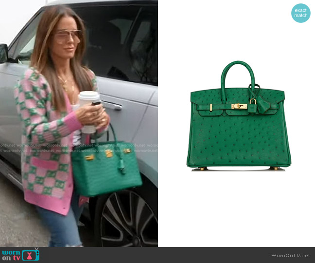 Hermes Birkin Vert Verone Ostrich Gold Hardware worn by Kyle Richards on The Real Housewives of Beverly Hills