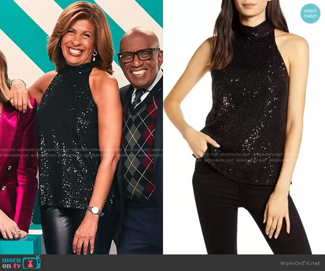 Halogen High Neck Sequin Halter Top worn by Hoda Kotb on Today