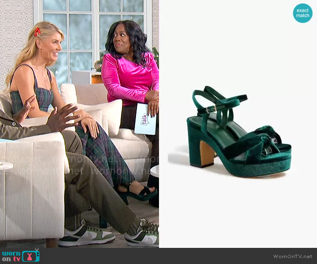 J. Crew Velvet platform heels in Academic Green worn by Amanda Kloots on The Talk