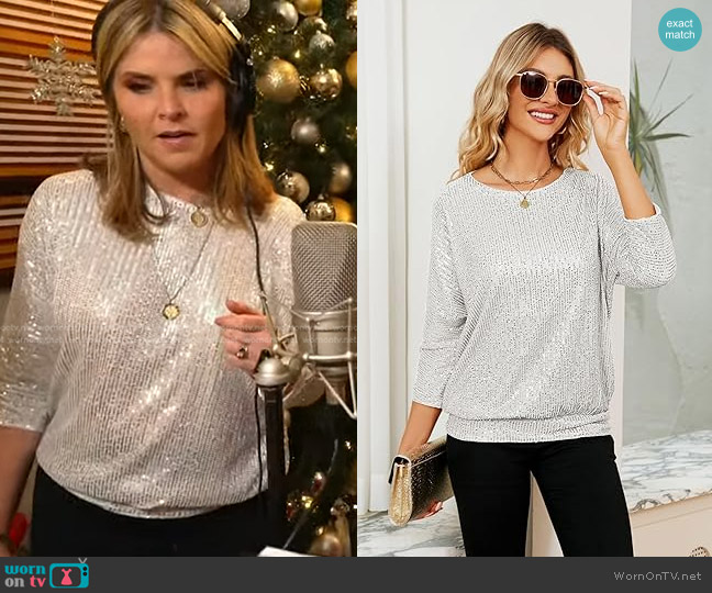 JASAMBAC Cold Shoulder Sequin Top in Silver worn by Jenna Bush Hager on Today