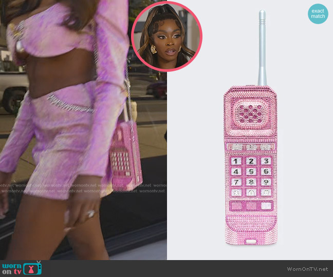 Judith Leiber Call Me Clutch in Pink worn by Chelsea Lazkani on Selling Sunset