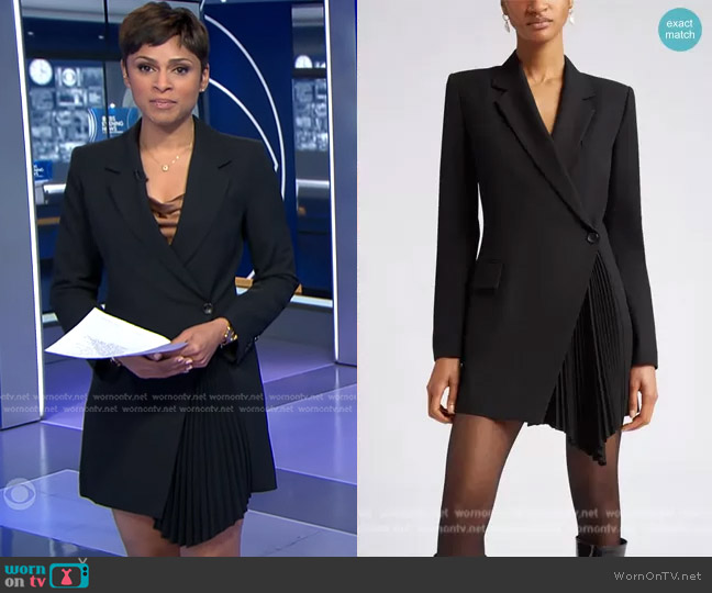 A.L.C. Juliet Pleated Long Sleeve Blazer Dress worn by Jericka Duncan on CBS Evening News