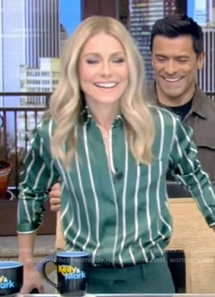 Kelly’s green stripe blouse on Live with Kelly and Mark