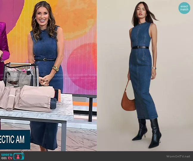 Reformation Kendi Denim Midi Dress worn by Sarah Eggenberger on Today