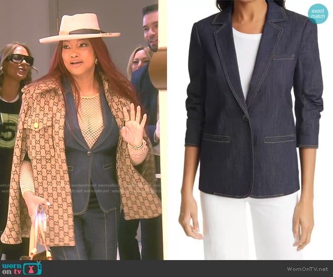 Cinq a Sept Khloe Denim Blazer in Indigo worn by Garcelle Beauvais on The Real Housewives of Beverly Hills