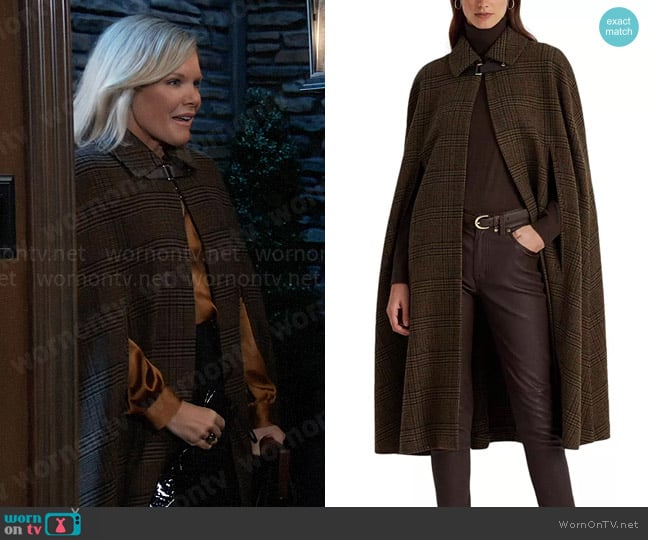 LAUREN Ralph Lauren Glen Plaid Cape Coat worn by Ava Jerome (Maura West) on General Hospital