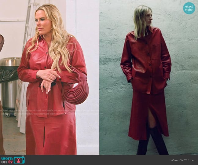 Zara Leather Shirt in Red worn by Heather Gay on The Real Housewives of Salt Lake City