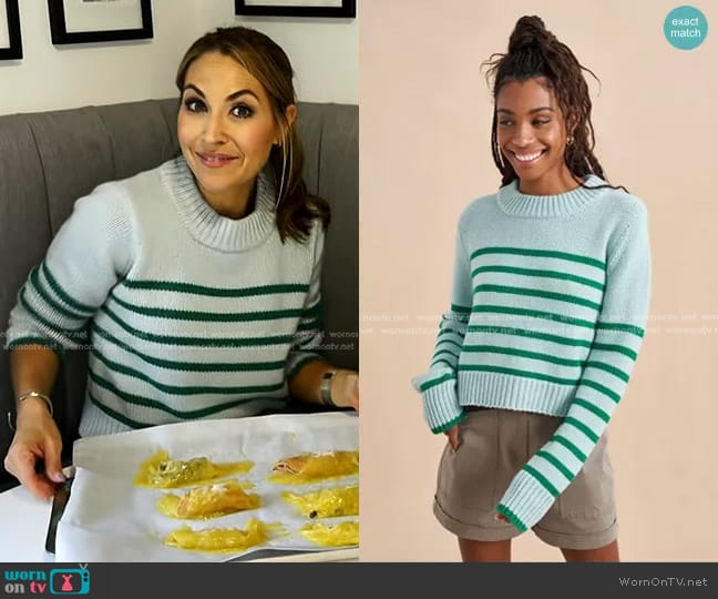 La Ligne Mini Marin Sweater in Pale Blue/Kelly Green worn by Lori Bergamotto on Good Morning America