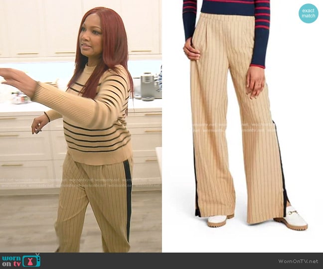 La Ligne x Target Side Stripe Wide Leg Trousers worn by Garcelle Beauvais on The Real Housewives of Beverly Hills