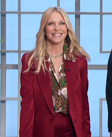 Lauralee Bell’s floral print blouse and satin blazer on The Talk