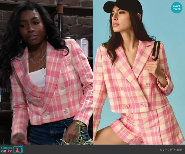 Maeve Cropped Double Breasted Jacket worn by Trina Robinson (Tabyana Ali) on General Hospital
