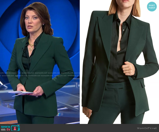 Michael Kors Collection Georgina Blazer in Forest worn by Norah O'Donnell on CBS Evening News