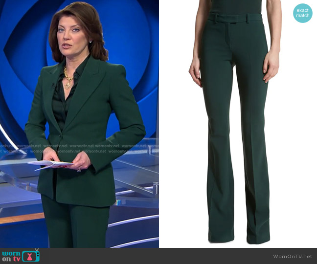 Michael Kors Collection Haylee Pants in Forest worn by Norah O'Donnell on CBS Evening News