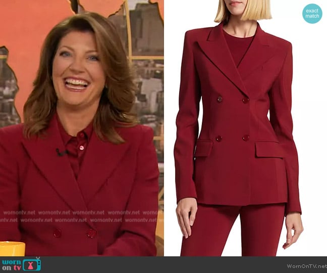 Pebble Crepe Double-Breasted Blazer Michael Kors worn by Norah O'Donnell on The Drew Barrymore Show