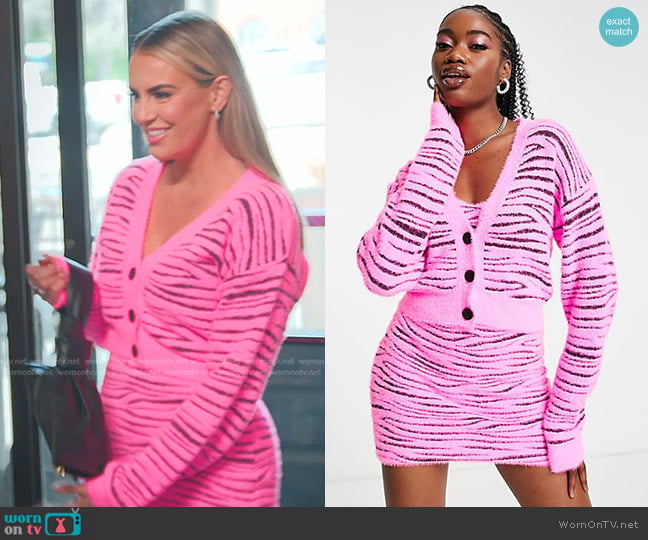 Miss Selfridge Zebra Pattern Lash Mini Dress in pink worn by Whitney Rose on The Real Housewives of Salt Lake City
