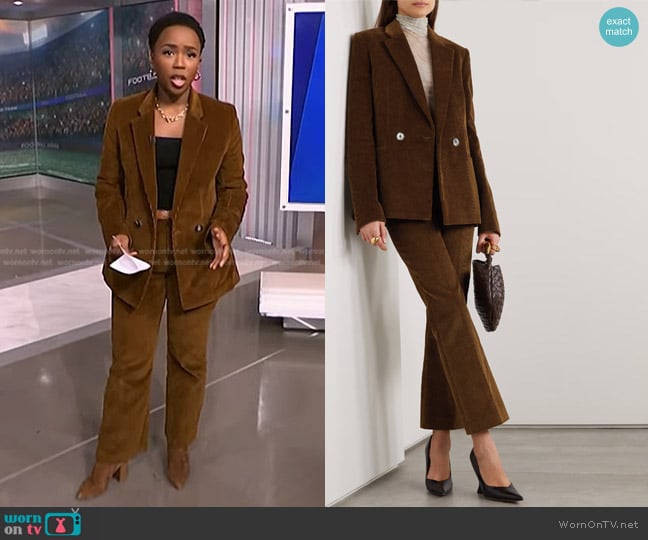Petar Petrov Smart Double-Breasted Cotton-Corduroy Blazer worn by Zinhle Essamuah on NBC News Daily