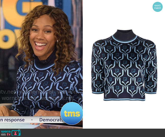 Paco Rabanne Jacquard high-neck crop top worn by Christina Hunter (Nicole Beharie) on The Morning Show