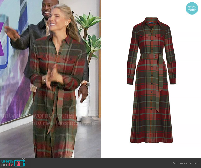 Polo Ralph Lauren Belted Plaid Cotton-Blend Button-Front Maxi Dress worn by Amanda Kloots on The Talk