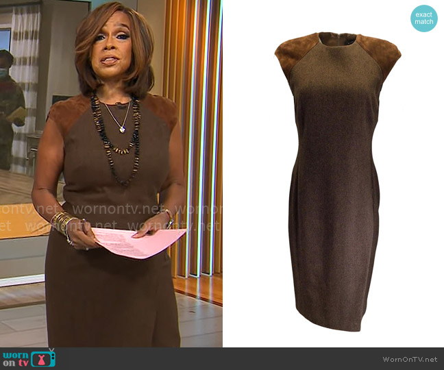 Ralph Lauren Suede Trimmed Cashmere and Wool Tweed Dress worn by Gayle King on CBS Mornings